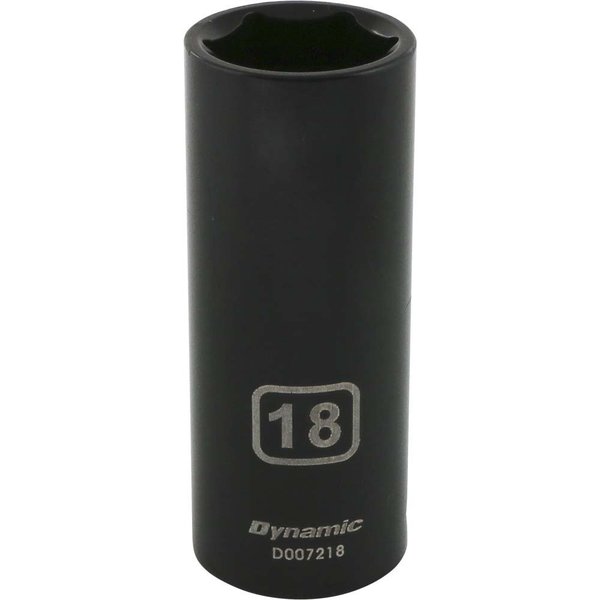 Dynamic Tools 3/8" Drive 6 Point Metric, 18mm Deep Length, Impact Socket D007218